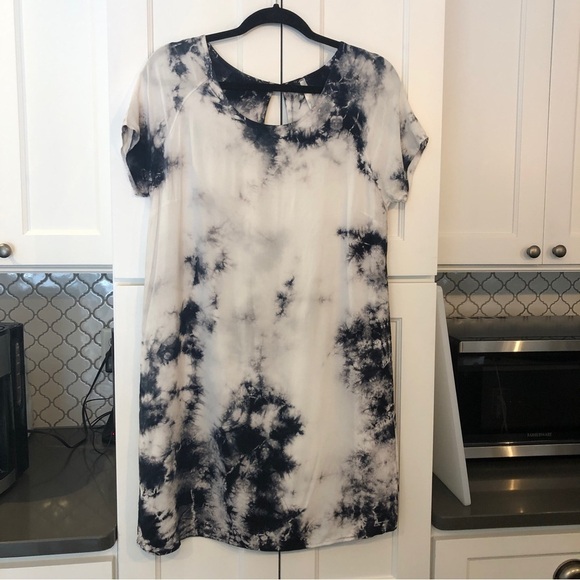 Mona B Tie Dye Shift Dress Knee Length Women M Black White Beach Boho Lagenlook - Picture 1 of 14
